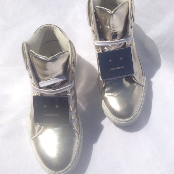 ACNE STUDIOS Adriana Chrome High Top Gold Sneakers - Picture 1 of 14